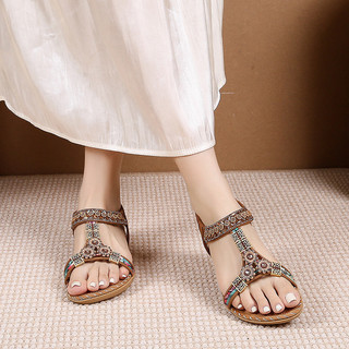 Dép Bằng Phong Cách Mới Bohemian Nữ Mùa Hè Kim Cương Giả Chiều Gió Phẳng Mũi Tròn Miệng Cá Mở Mũi Thoáng Mát