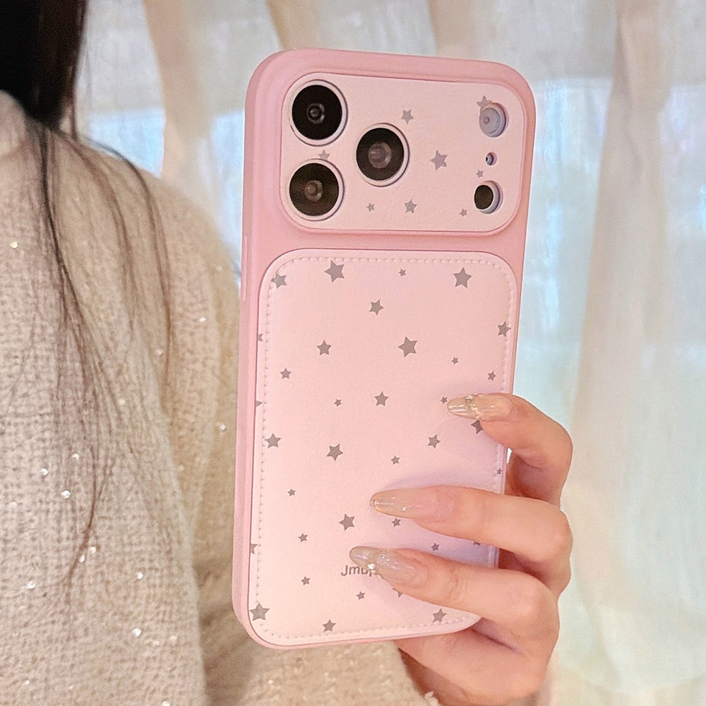 Ốp điện thoại bằng da hình ngôi sao màu hồng cho iPhone 17 Pro Max 16 15 14 13 Vỏ bảo vệ chống sốc