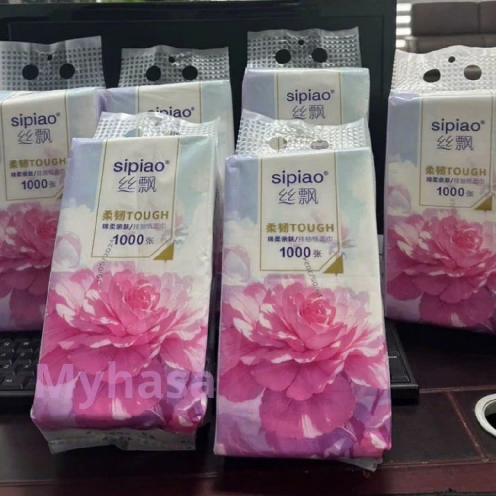 Thùng 10 Bịch Giấy Treo Đa Năng SIPIAO Hoa Mẫu Đơn, Giấy Vệ Sinh Treo Trường 4 Lớp ( 1000 tờ )