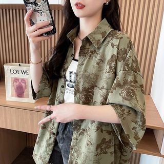 Áo sơ mi ngắn tay phong cách retro Mỹ dành cho nữ, kiểu dáng mùa hè mới, rộng rãi và thoải mái, tay lửng