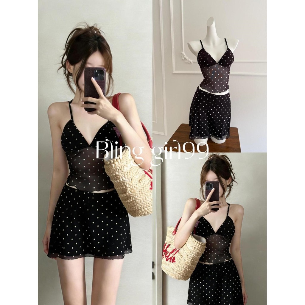 Bộ đồ bơi bikini phong cách ngày lễ chấm bi - Nhật ký màu xám