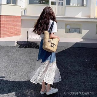 Váy mùa hè nữ plus size chất liệu denim và ren, thiết kế thời trang