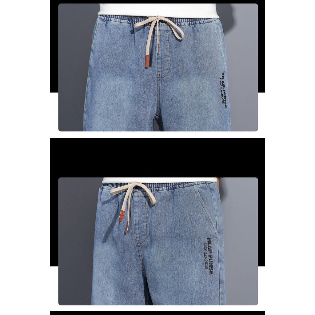 Quần short nam denim mỏng mùa hè, dáng rời retro, thêu nhãn, phong cách thời trang