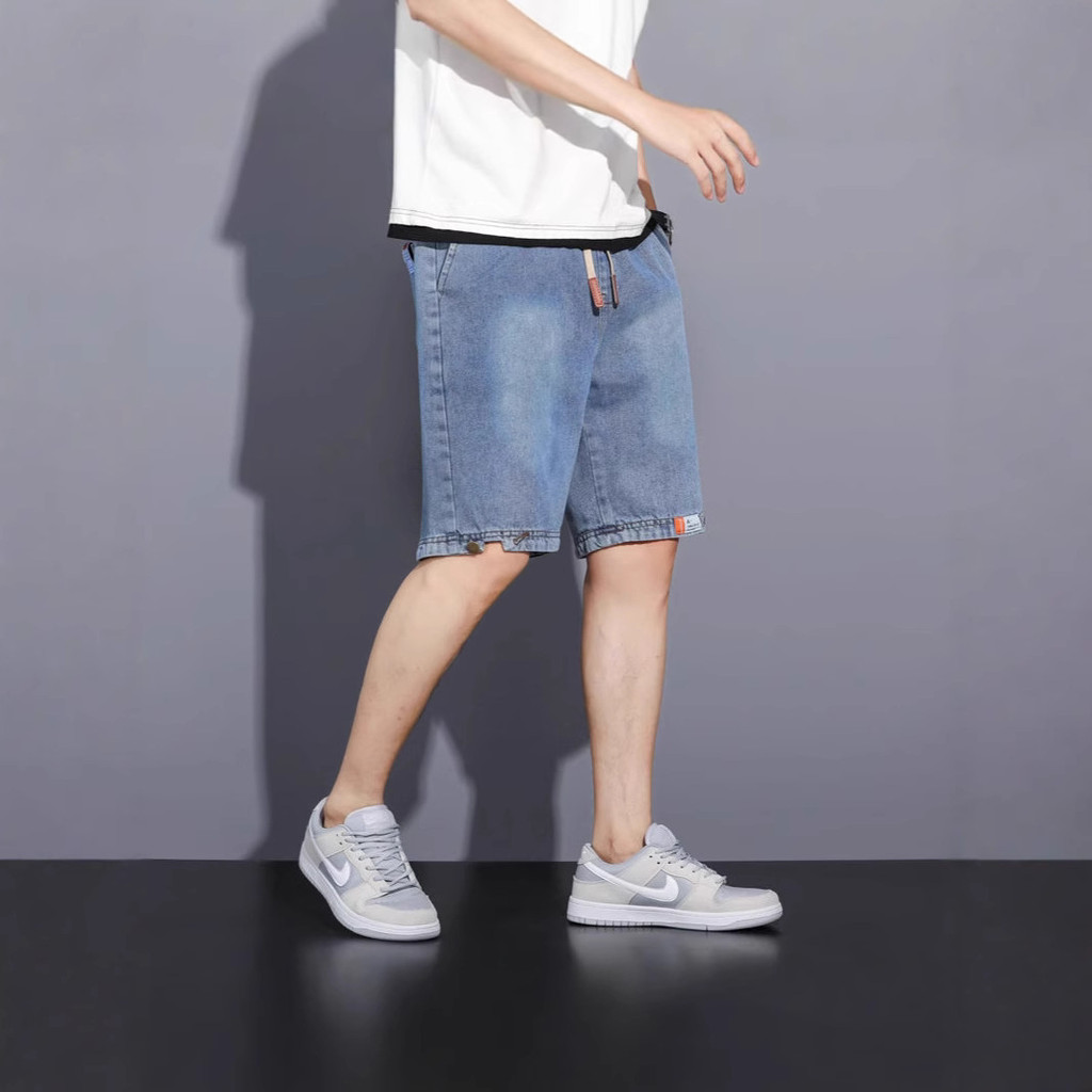 Quần short nam denim mỏng mùa hè, dáng rời retro, thêu nhãn, phong cách thời trang