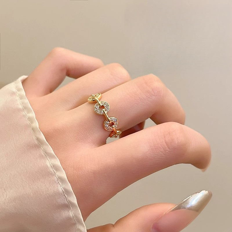 Nhẫn điều chỉnh được làm từ đồng mạ bạc, style thanh lịch dành cho nữ