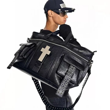 túi tote có khóa kéo túi tote 2026 Dạo Phố Unisex W "" Cross Burst Túi Xách Da Túi Đeo Vai Tote Túi Messenger
