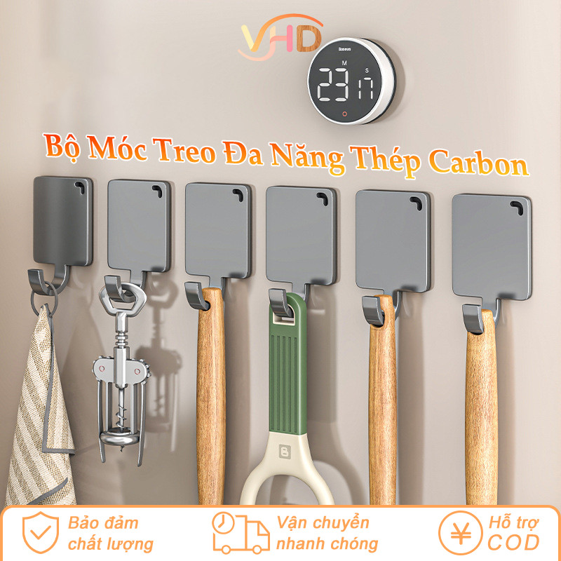 Bộ Móc Treo Đa Năng Thép Carbon - Từ Tính Mạnh, Không Khoan, Dùng Cho Nhà Bếp, Phòng Tắm & Tủ Lạnh
