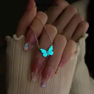Vòng cổ bướm và dây chuyền xương đòn JKDESIGN phát sáng màu xanh, cùng vòng tay cổ điển phù hợp làm quà tặng trang sức dự tiệc