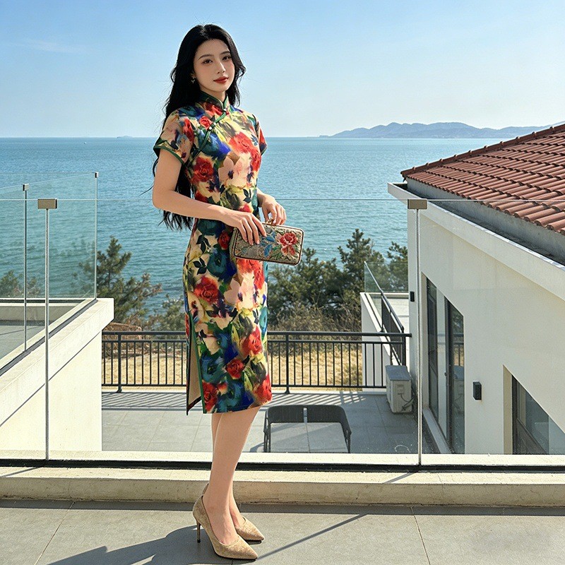 Váy dài nữ sườn xám phong cách Trung Quốc Retro Plus Size Sườn xám dài vừa phải