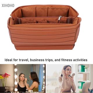 xihoho HURRISE Túi đựng đồ trang điểm gấp gọn Hộp đựng mỹ phẩm du lịch dung tích lớn có ngăn có khóa kéo để đựng đồ vệ sinh cá nhân chăm sóc da Hộp sắp xếp di động dành cho nữ (Màu nâu)