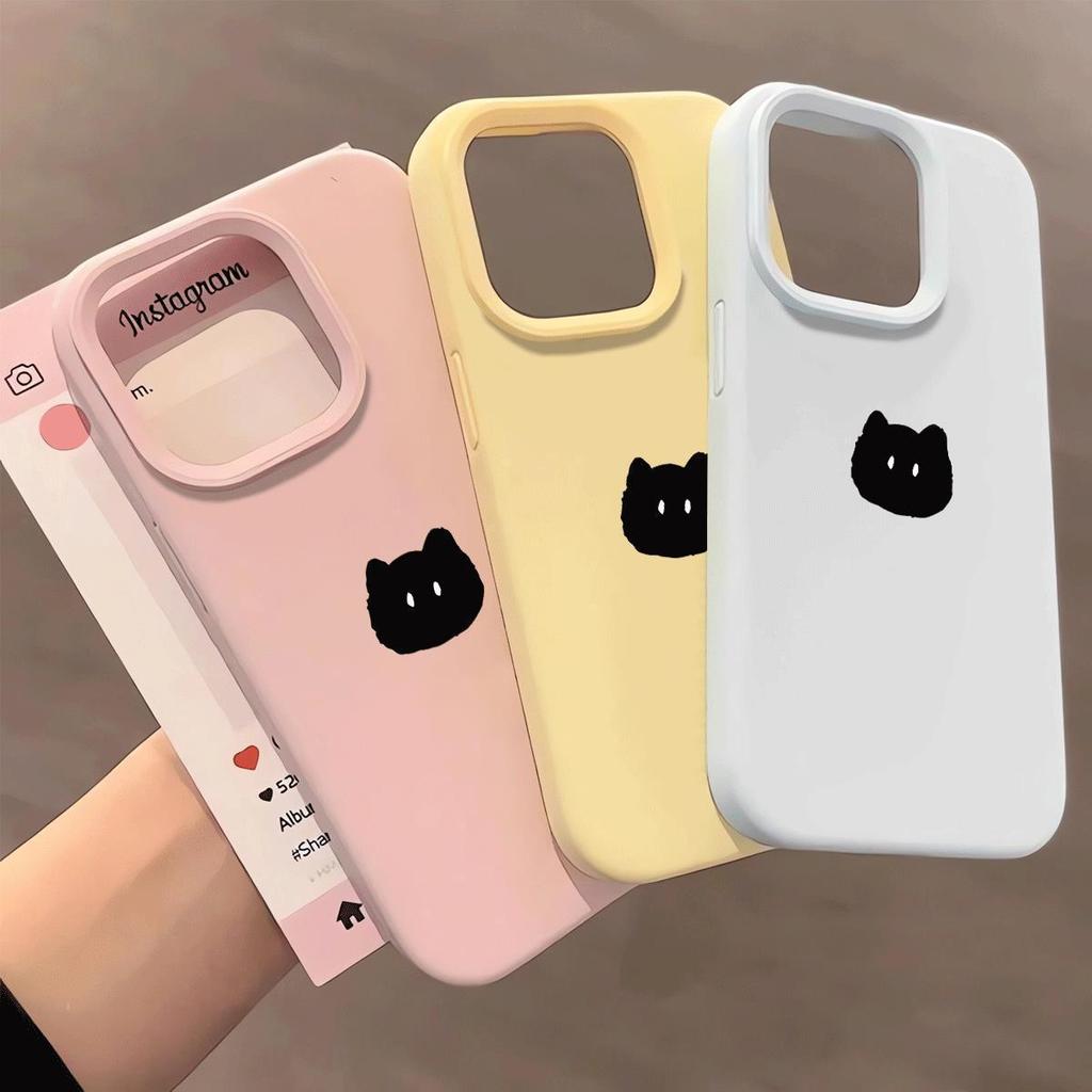 Mèo đen dễ thương phù hợp với 16 vỏ điện thoại iPhone 17 Air silicon vỏ 14/13/11 Pro
