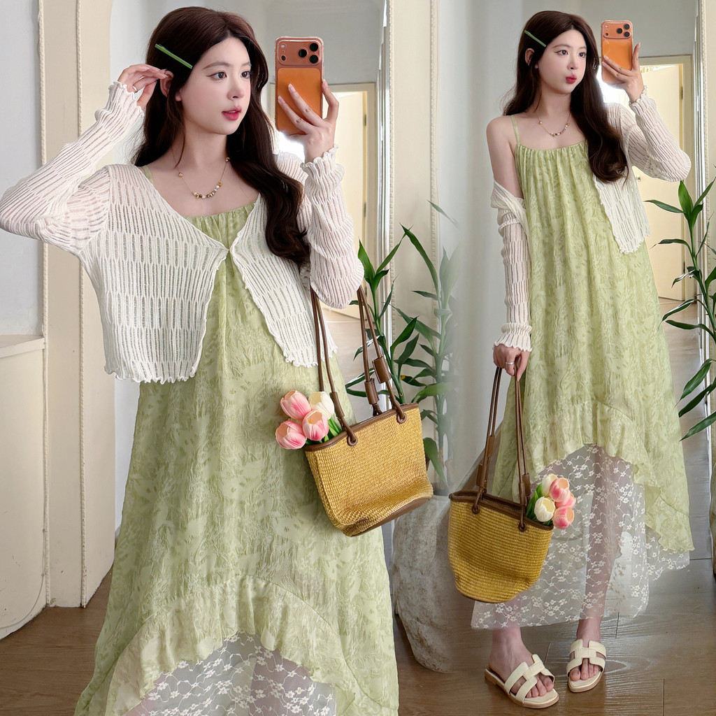 Bộ đồ bà bầu Váy bó hoa mùa hè + Bộ đồ hai mảnh Cardigan