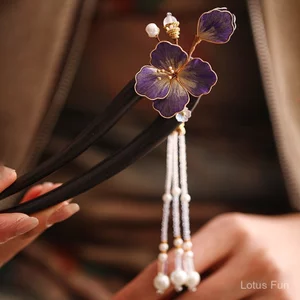 Mẫu mới hand-made lụa filigree nhung hoa gỗ đàn hương - Kẹp tóc cổ điển Hanfu phong cách Trung Quốc