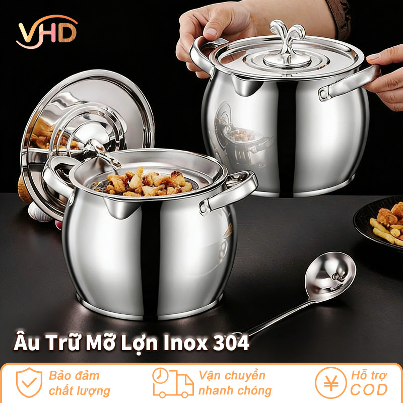 Set 4 Âu Trữ Mỡ Lợn Inox 304 - Dung Tích 1500ml & 2500ml, Cao Cấp Chịu Nhiệt, Đựng Thức Ăn & Tích Trữ Dầu Mỡ Đa Năng