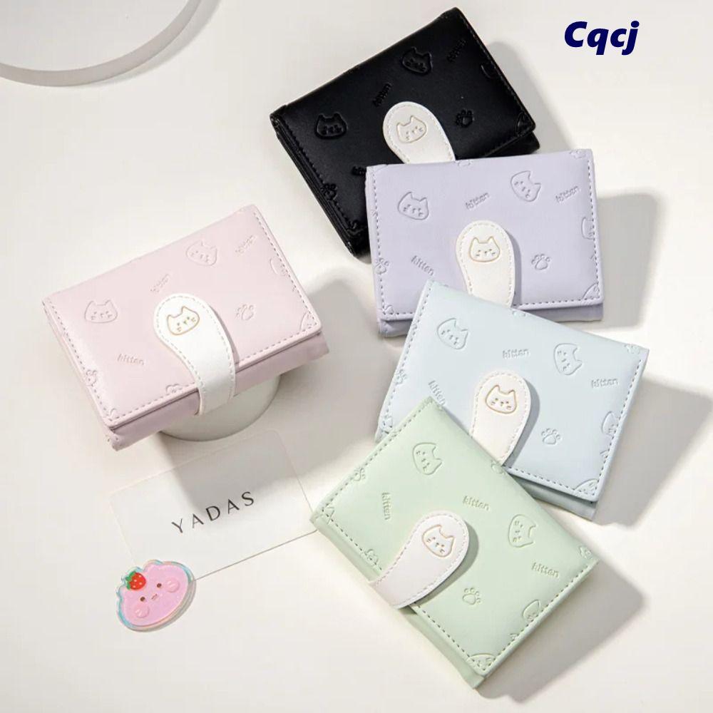 Ví in hình mèo con CQCJ, Hộp đựng thẻ ngắn thời trang Ví nhỏ dễ thương, Hộp đựng thẻ sinh viên Ví đựng tiền xu PU Túi đựng tiền nữ