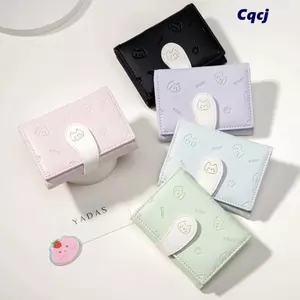 Ví in hình mèo con CQCJ, Hộp đựng thẻ ngắn thời trang Ví nhỏ dễ thương, Hộp đựng thẻ sinh viên Ví đựng tiền xu PU Túi đựng tiền nữ
