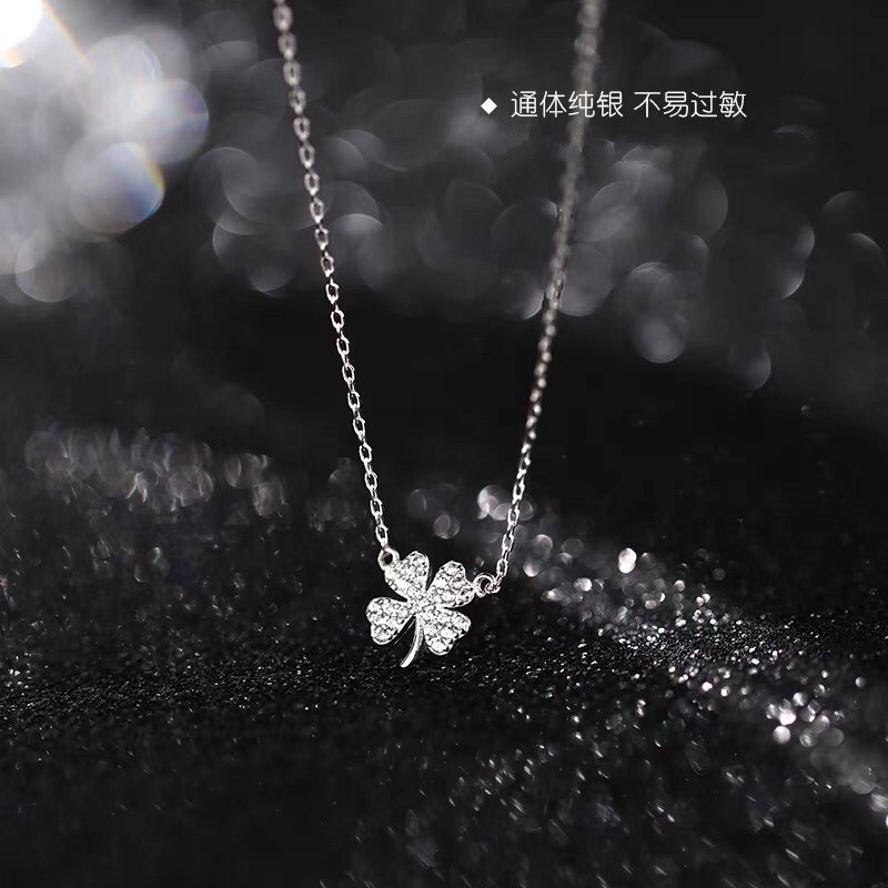 Vòng cổ cỏ ba lá bốn lá bạc S925 thời trang đơn giản