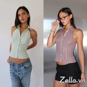Áo ba lỗ kẻ sọc không tay màu trơn dành cho nữ kèm áo vest có cổ