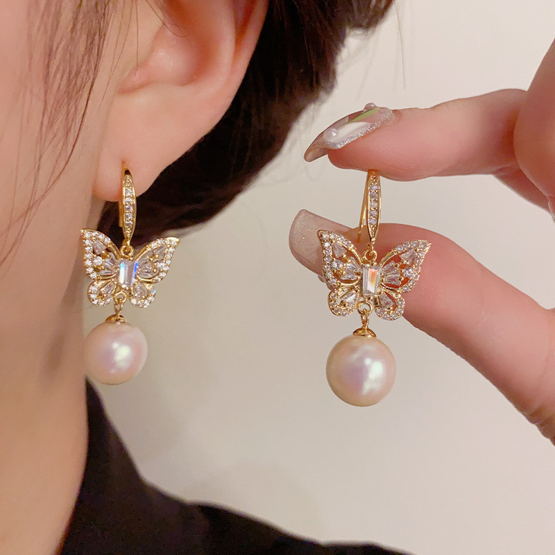 Bông tai ngọc trai bướm Zircon thời trang