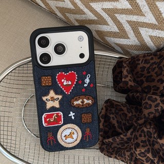 Hoạt Hình Dễ Thương Thêu Làm Giàu Ngựa Xanh Denim Vải Ốp Lưng Điện Thoại iPhone 17Promax 17pro 14 15 16 Pro Max 13 Chống Sốc Nữ Vỏ Di Động
