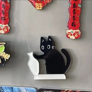 Tủ lạnh mèo JARREDIWWO, Acrylic Black Cat Pushing Cat Hair Collector, Cơ sở trang trí tưởng niệm thú cưng Mới lạ Sáng tạo Bình đựng tủ lạnh Trang trí văn phòng