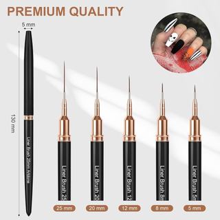 Dụng cụ làm móng bộ 5 cọ vẽ móng nét mảnh đầu nhọn thân kim loại dùng kẻ viền vẽ hoa văn chi tiết với sơn móng tay dễ cầm chắc tay tái sử dụng phù hợp thiết kế móng tại nhà và tiệm làm móng