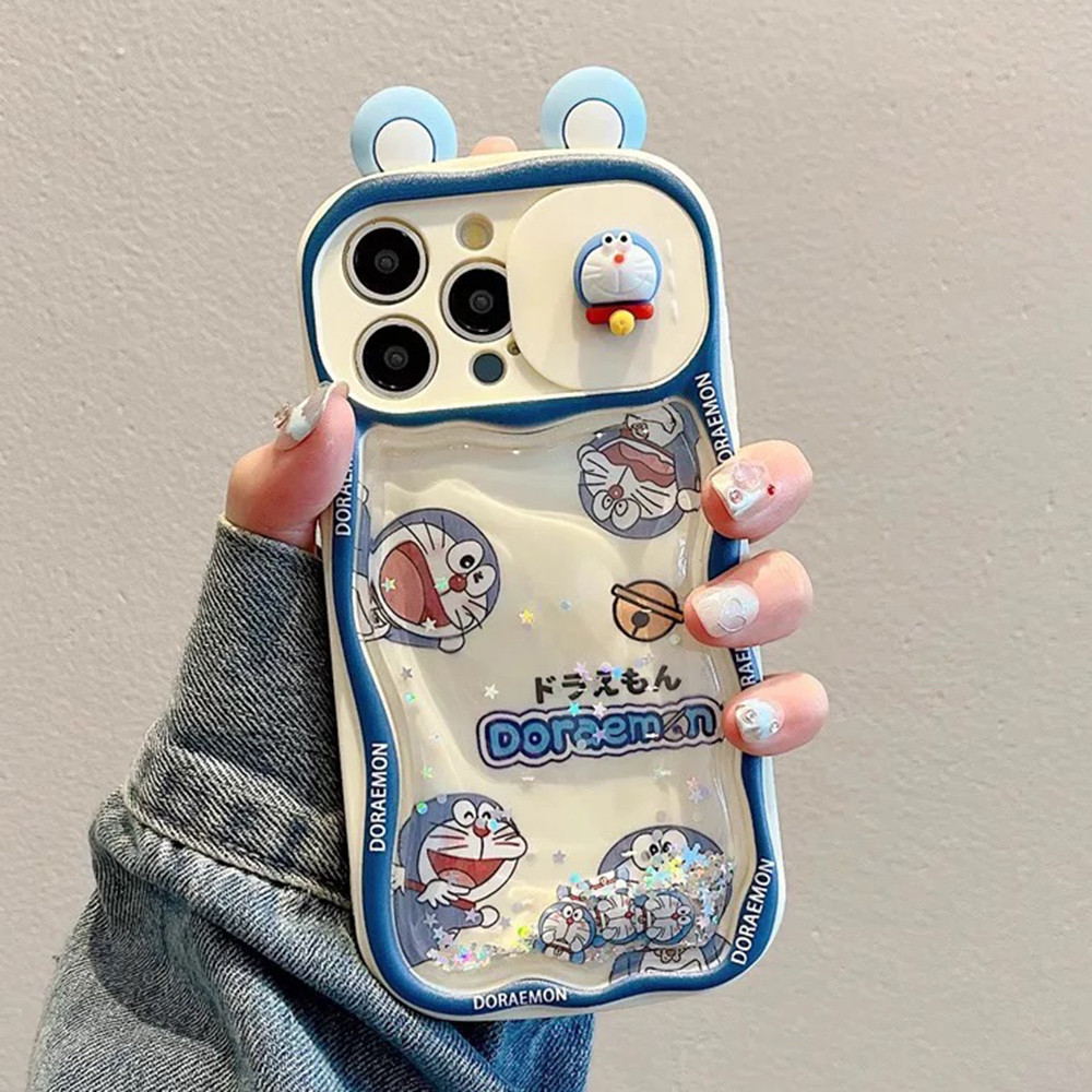 Ốp điện thoại cửa sổ trượt cát chảy tai 3D cho iPhone 17 Pro Max 16 Plus 15 14 13 12 11 Vỏ bảo vệ chống sốc