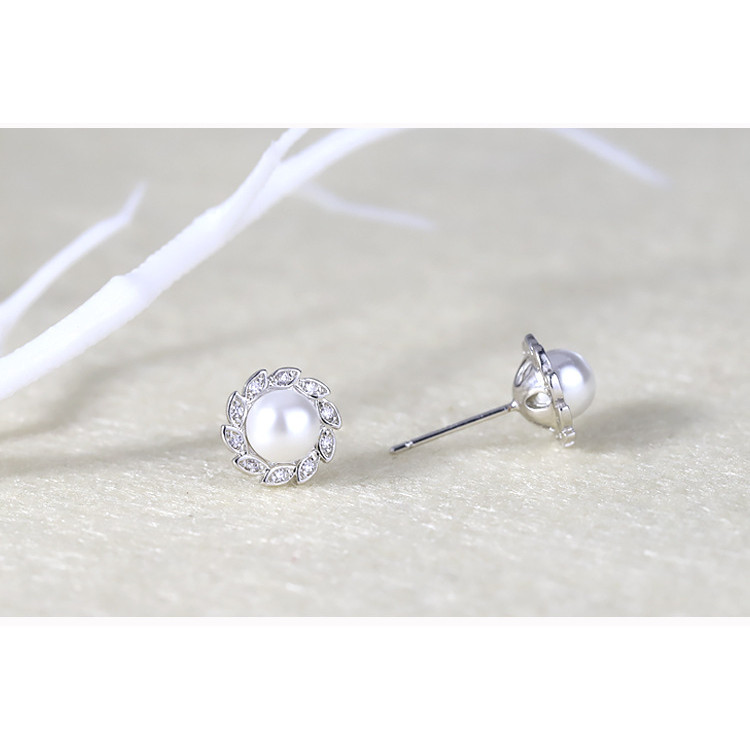 Bông tai thời trang nữ phong cách Hàn Quốc, ngọc trai và zircon giả bạc