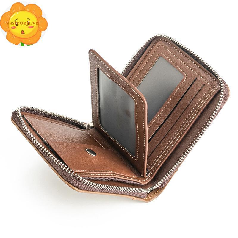 VASTJI Vintage Ngắn Dây Kéo Ví Nam Thời Trang Đồng Xu Nhà Thơ Nhiều Thẻ Khe Cắm Thẻ Ví Cao Cấp Sang Trọng Ví Quà Tặng VN
