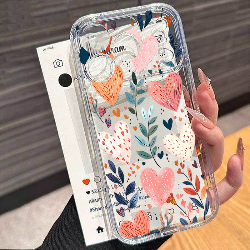 Trái Tim Tình Yêu Lá Hoa Mai Cây Dành Cho IPhone 17 Pro Max 16e 17 Air 11 15 12 14 13 16 Pro Max 15 Plus Ốp Điện Thoại TPU Trong Suốt Họa Tiết Mềm Dễ Thương