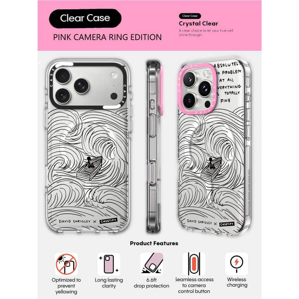 CASECASE X TUYỆT VỜI KHÔNG CÓ VẤN ĐỀ Ốp điện thoại PINK CAMERA RING PHIÊN BẢN Tác động Vỏ hút từ tính trong suốt cho iPhone 17 / 16 / 15 / 14 / 13 Pro Max Air với bao bì cao cấp