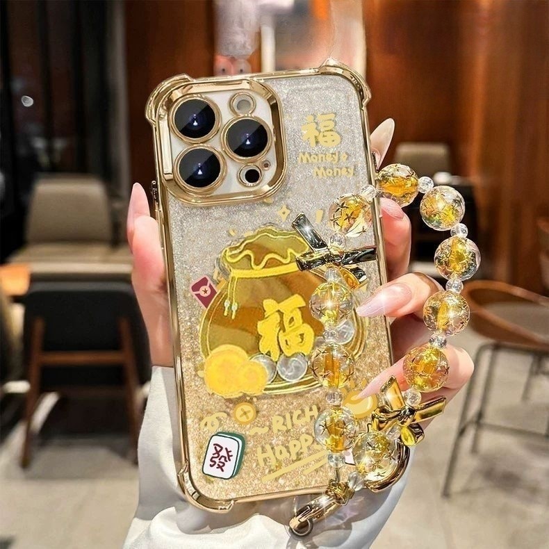 Túi May Mắn 3D Túi Đựng Tiền Ốp Lưng Điện Thoại Xiaomi Redmi Note 15 14 13 12 11 10 Pro Max Plus 11S 12S Vỏ Tranh Túi Khí Dây Xích Năm Mới Trung Quốc Silicon Trong Suốt Chống Sốc Sang Trọng