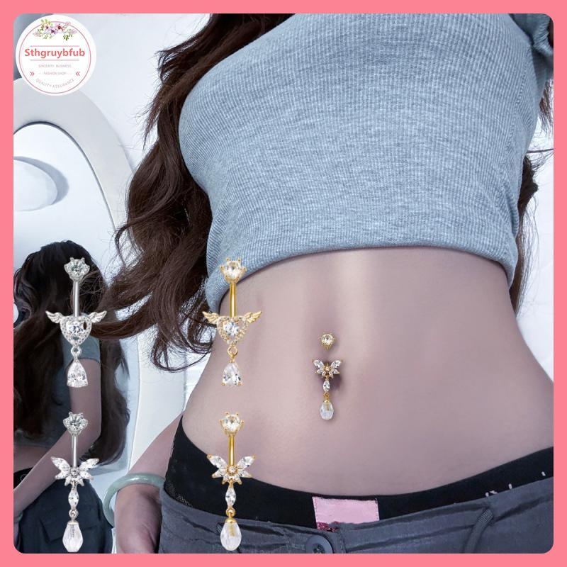 Nhẫn Rốn Pha Lê Đôi Hình Cánh Thiên Thần và Trái Tim - Trang Sức Nam Giới & Phụ Kiện Thẩm Mỹ
