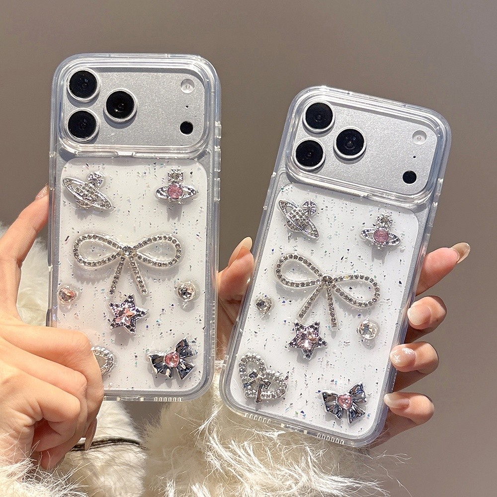 Ốp Điện Thoại Nhựa Nơ Kim Cương 3D Cho iPhone 17 Pro Max 16 15 14 13 Vỏ Bảo Vệ Chống Sốc