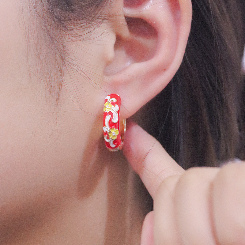 Bông Tai Vòng Tròn Hoa Nhiều Màu Sắc Với Chi Tiết Nhỏ Giọt - Style Trung Quốc