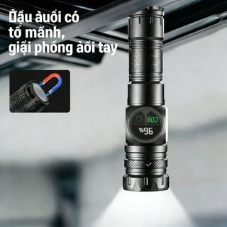 “Đèn Pin LED Zoom | Hiển Thị Dung Lượng Pin, Magne, Đèn Sườn, Nhiều Chế Độ Ánh Sáng, Phù Hợp Cho Dã Ngoại, Du Lịch”