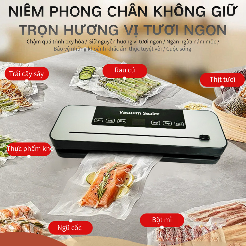 Máy Hút Chân Không & Hàn Miệng Túi Tự Động - Lực Hút 65000Pa, Khử UV, Cho Thực Phẩm Khô Ướt