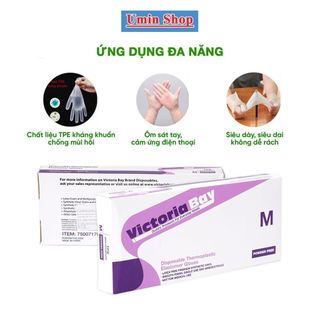 Hộp 100 Găng tay nilon làm bếp nấu ăn vệ sinh Victoria Bay UminShop Bao tay TPE kháng khuẩn