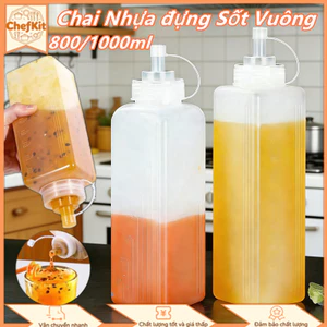 Chai Nhựa đựng Sốt Vuông,Bình Bóp Nhựa 800/1000ml,Với Gia Vị/Nước Sốt ớt/Sốt Cà Chua/Mứt/Dầu ép Tươi,Có Nắp đậy để Bụi