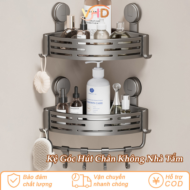 Kệ Góc Hút Chân Không Nhà Tắm - Chất Liệu Nhôm Hàng Không, Bám Chắc Không Rơi, Không Khoan Đục, Đựng Đồ Đa Năng