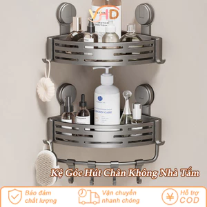 Kệ Góc Hút Chân Không Nhà Tắm - Chất Liệu Nhôm Hàng Không, Bám Chắc Không Rơi, Không Khoan Đục, Đựng Đồ Đa Năng