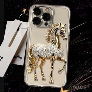 Kim Cương Vàng Ngựa Phong Cách Mới Hợp Thời Trang Trong Suốt Sáng Tạo Ốp Lưng Điện Thoại Thời Trang Thích Hợp Cho iPhone 17promax 15promax 16pro 14 Chống Sốc 12plus 11promax 13plus 7plus 15 Ốp Chống Sốc