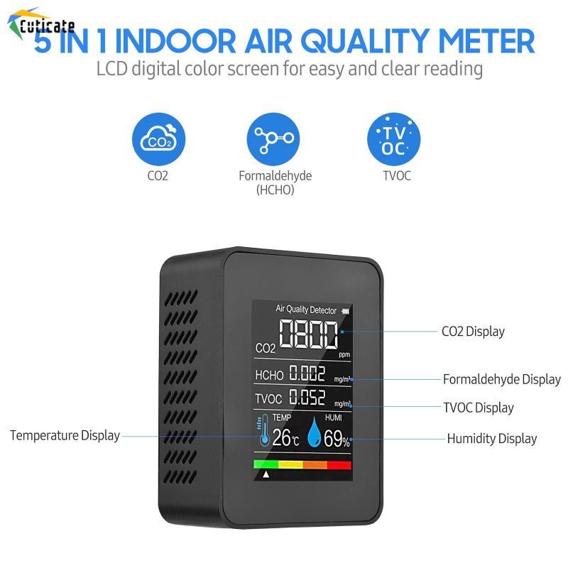 Máy kiểm tra chất lượng không khí Nhiệt độ CO2 Chuyên nghiệp Formaldehyde Máy phân tích không khí chính xác cao cho kho Nhà bếp Sân trường học