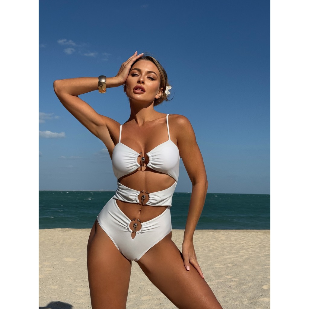 Vòng Kim Loại Ống Top Bikini Rỗng Rỗng Một Mảnh Đồ Bơi Bikini