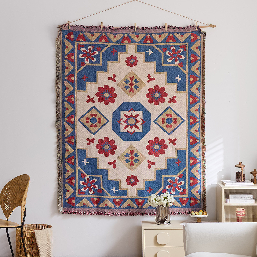 Thảm Treo Tường Boho Mặt Trời Vải Trải Sofa Dệt Thổ Cẩm Tranh Vải Decor Phòng Ngủ Bắc Âu Vintage Có Tua Rua Cao Cấp 180x130cm