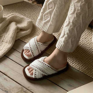 XIXITIAO Dép Cotton Phòng Ngủ 2026 Mới Retro Đeo Chéo Nhà Thu Đông Nữ