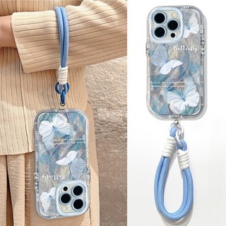 DànhCho IPhone 17 16 15 14 13 12 11 ProMax XR XS Max 7 8 Plus Màu xanh bướm lông sợi Puff trường hợp điện thoại mềm