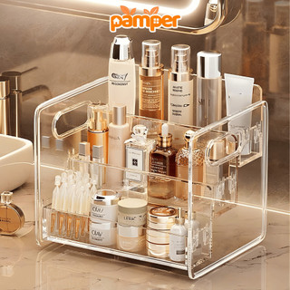 Kệ Đựng Mỹ Phẩm Acrylic Trong Suốt 3 Tầng Để Bàn, Giá Để Đồ Nhà Tắm Đa Năng Có Tay Cầm Tiện Lợi