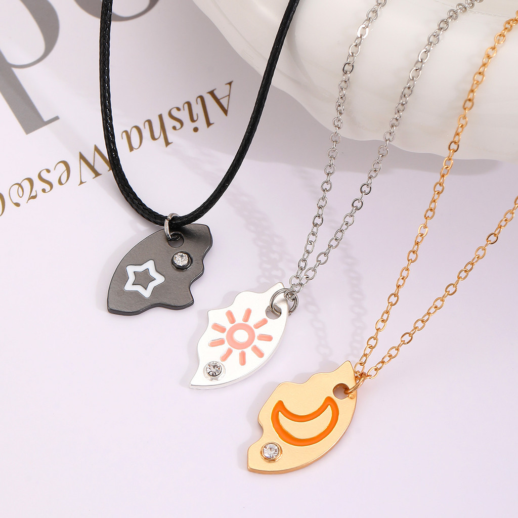 Vòng cổ hợp kim thiết kế ngôi sao, mặt trăng và mặt trời - Two-piece necklace