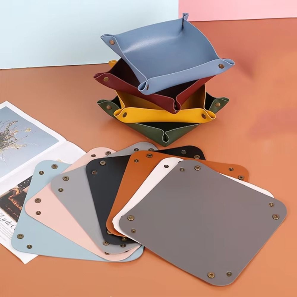 Hộp lưu trữ bàn CHEESELY, Khay da vuông có thể gập lại, Khay lưu trữ dung tích lớn 25X25cm cho trang sức Ví chìa khóa điện thoại Đồng xu